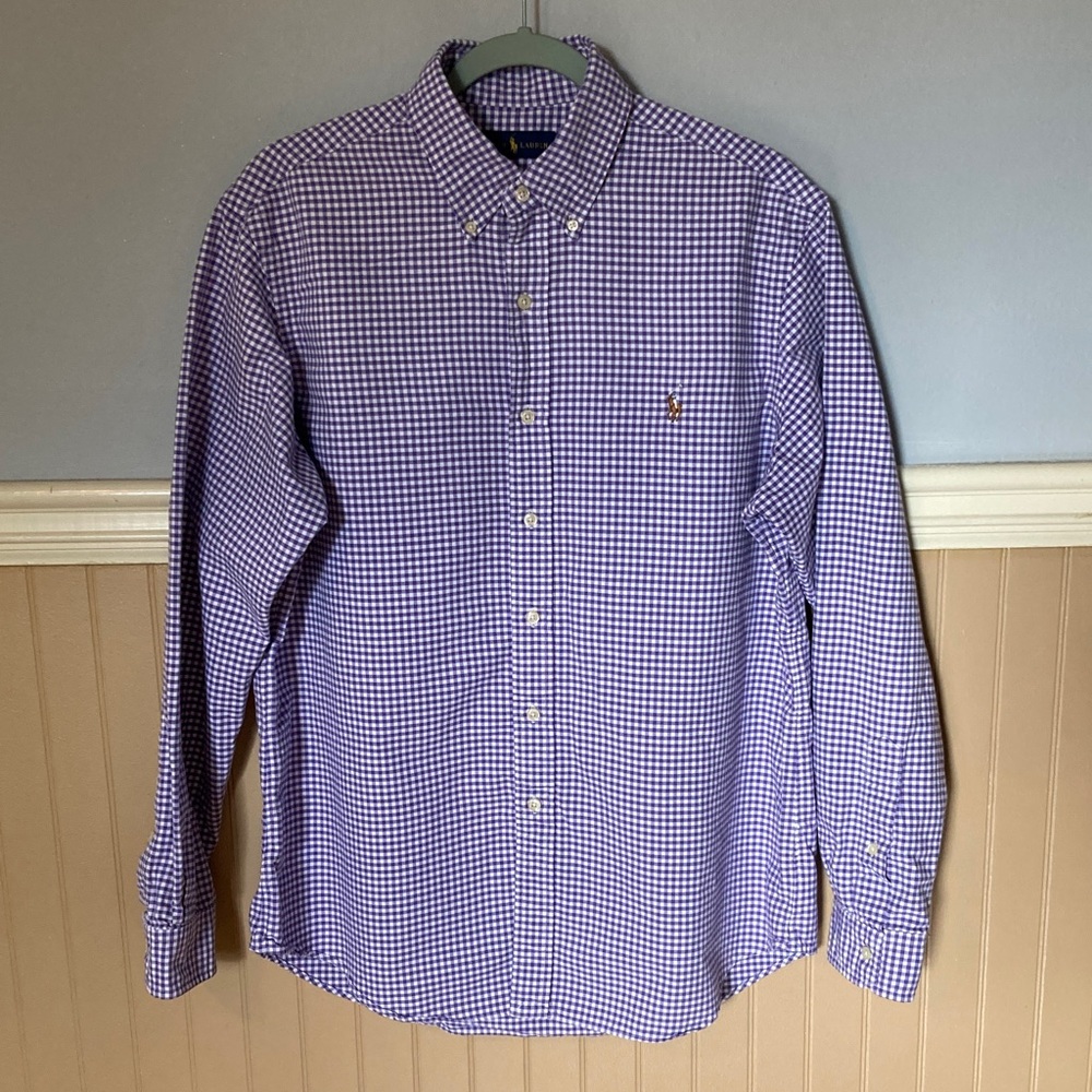 Polo Ralph Lauren Men's Purple & White Gingham Button-Down Dress Shirt